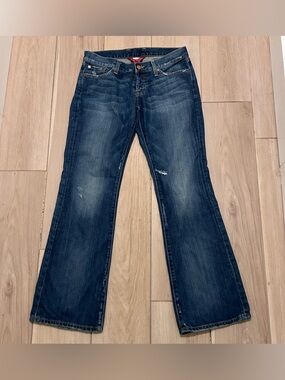LUCKY BRAND Jeans Lil Maggie Flare Distressed w/  Bleached Spots Size 8/29